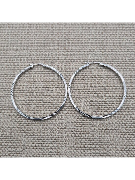 Jewelry - Sterling Silver Large Textured Diamond Cut Hoop Earrings B1361